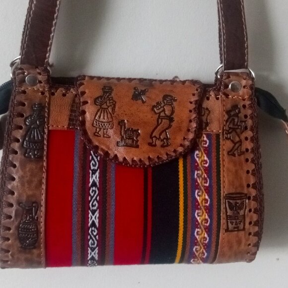 Vintage Native American Handmade Hand Crafted Crossbody Leather Art Bag 8"x6" - Picture 1 of 4